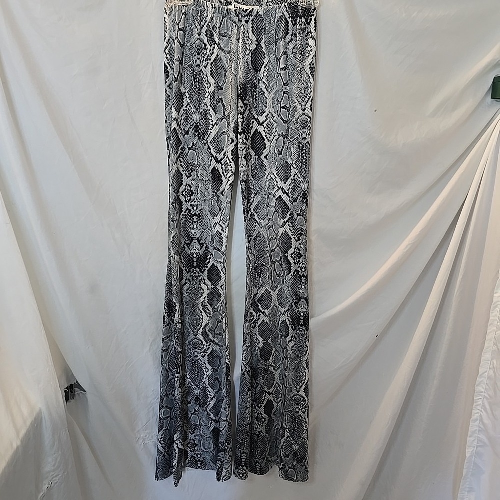 Three Bird Nest Python Bell Bottom Pants Womens Size S NWT Black Gray